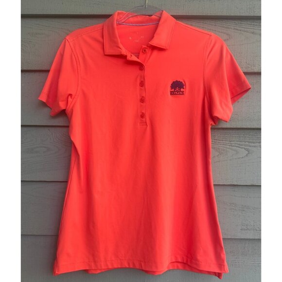 Peter Millar Women’s Golf Polo Shirt Coral Orange Belfair Logo Performance Top - Picture 1 of 7